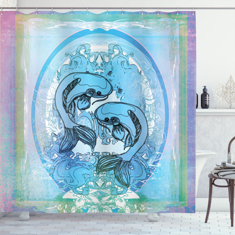 Japanese Koi on Sea Blue Shower Curtain