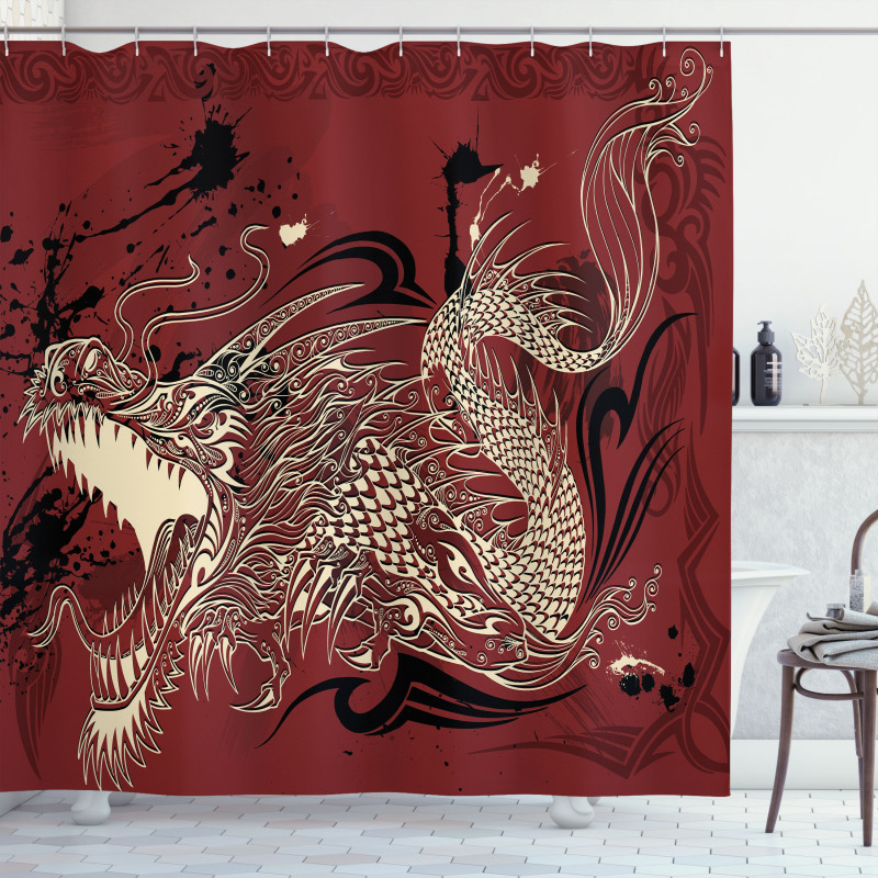 Japanese Dragon Doodle Shower Curtain