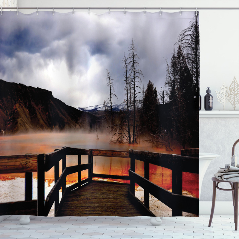 Hot Spring Scenery Shower Curtain