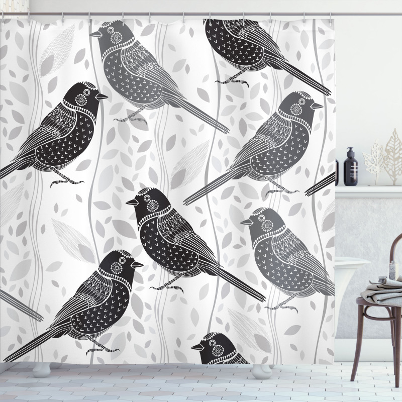 Birds and Floral Patterns Shower Curtain