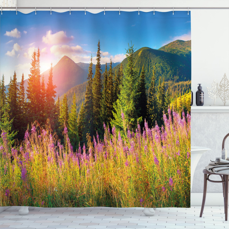 Spring Flowers Mountain Shower Curtain