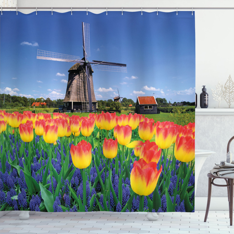 Blooming Tulip Windmill Shower Curtain