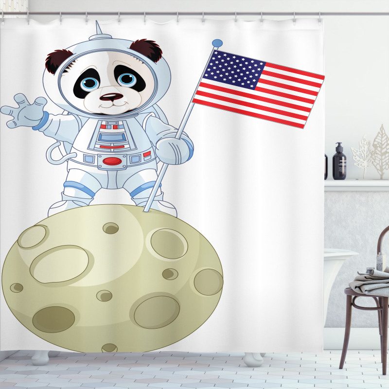 Astronaut on Moon Cartoon Shower Curtain
