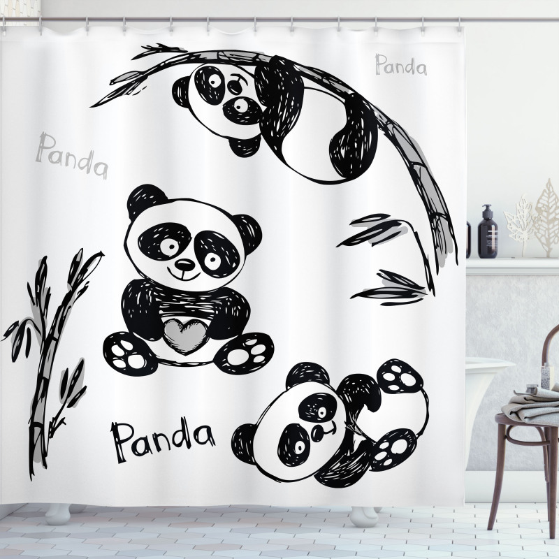 Hand Drawn Panda Poses Shower Curtain