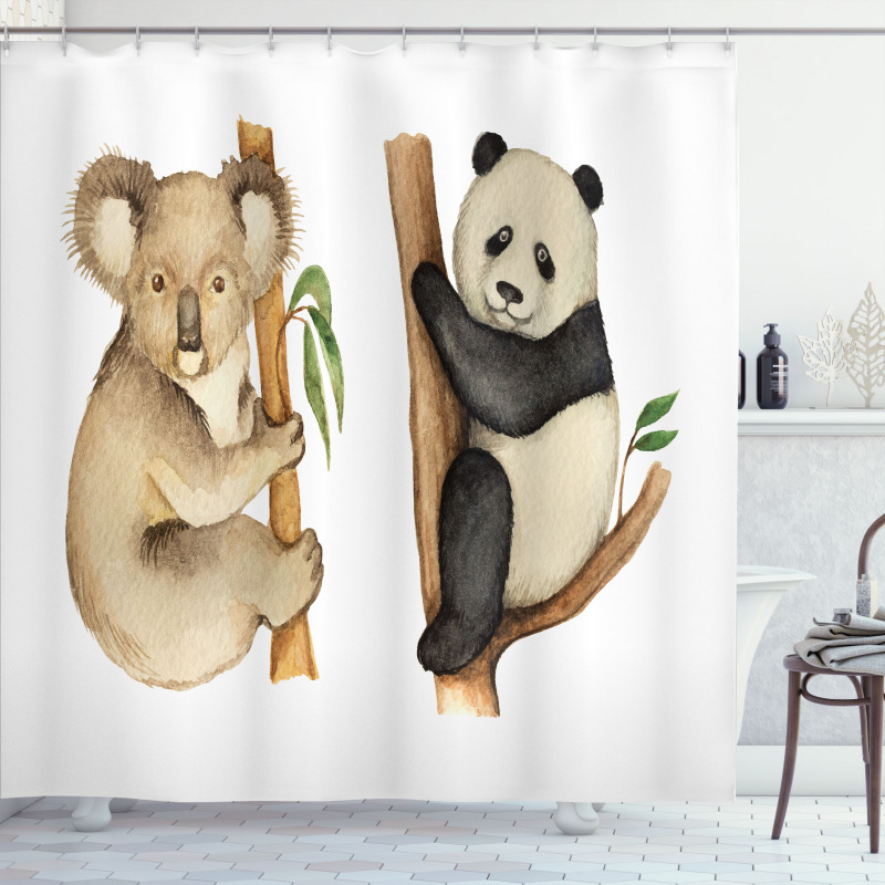 Koala Panda Watercolor Shower Curtain