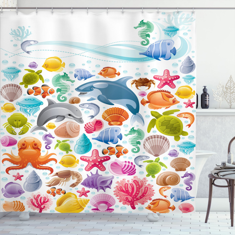 Ocean Fauna Design Shower Curtain