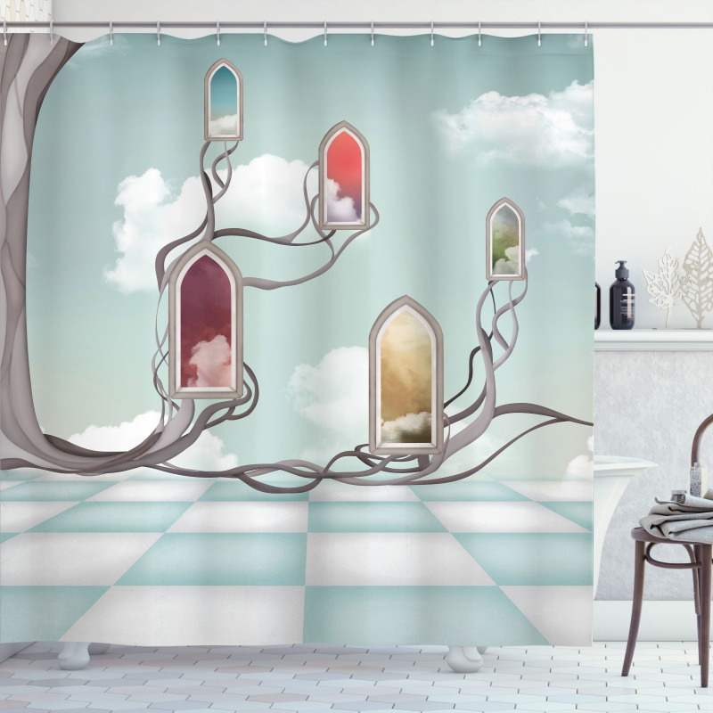 Mirrors over Tree Shower Curtain