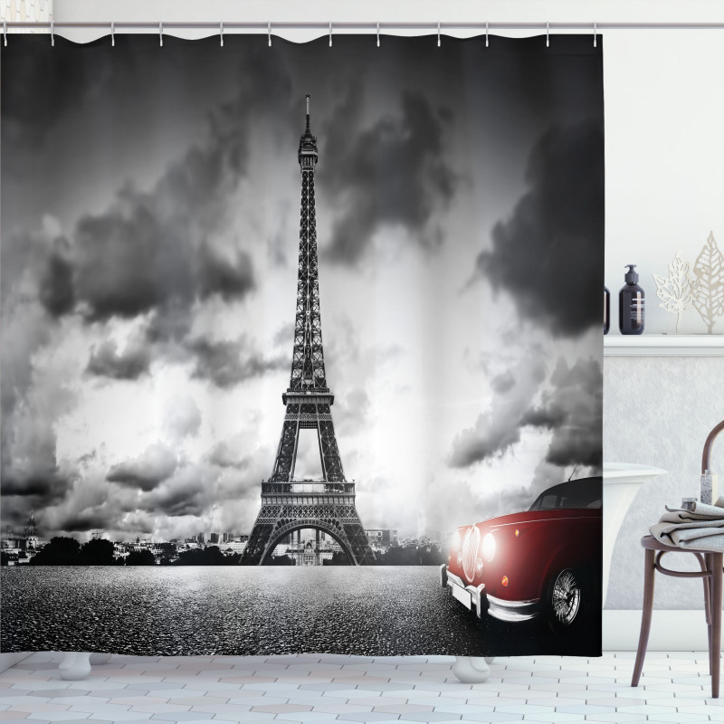 Eiffel Tower Cloudy Day Shower Curtain