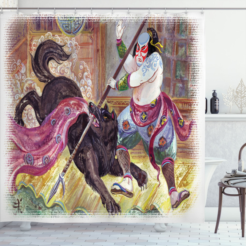 Brave Samurai and Wolf Shower Curtain