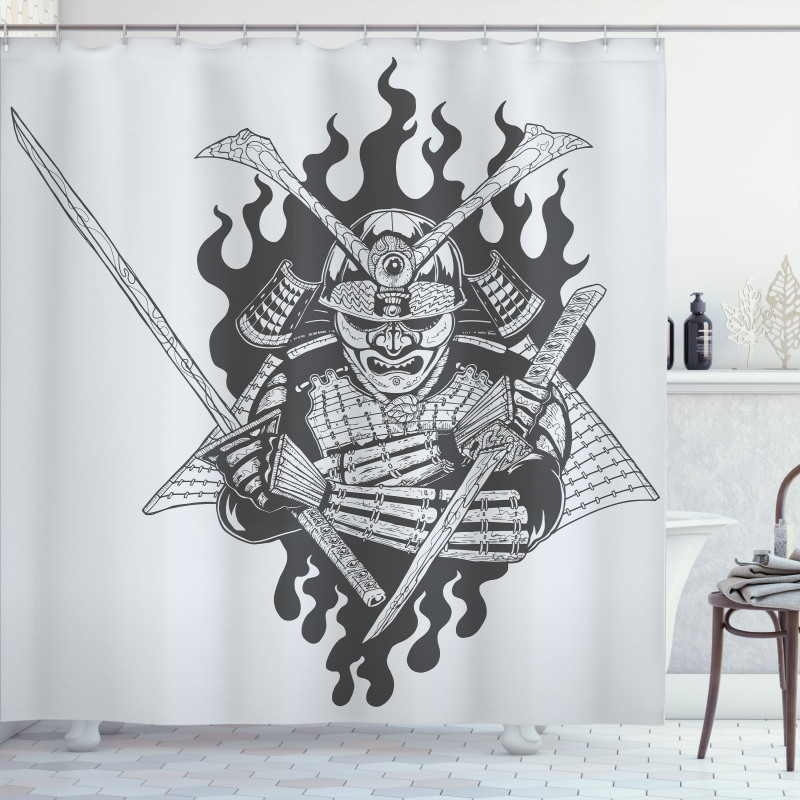 Ghost Ninja Fire Oriental Shower Curtain