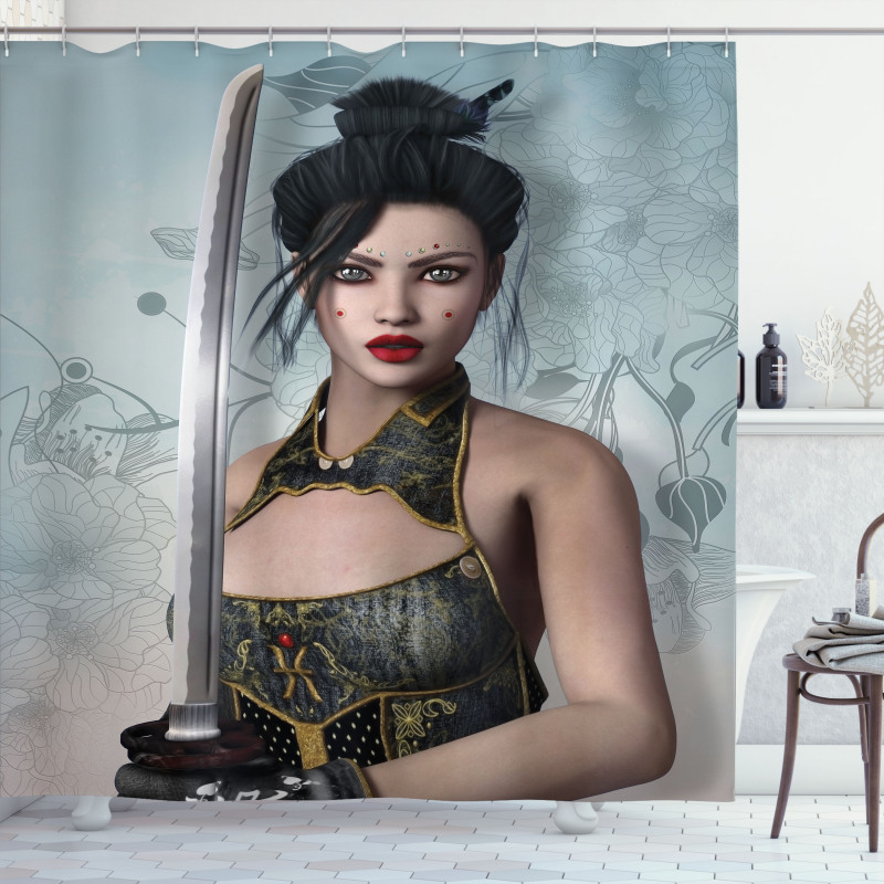 Asian Lady Samurai Shower Curtain
