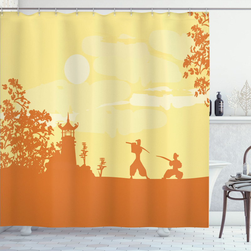 Samurai Ninja Building Shower Curtain