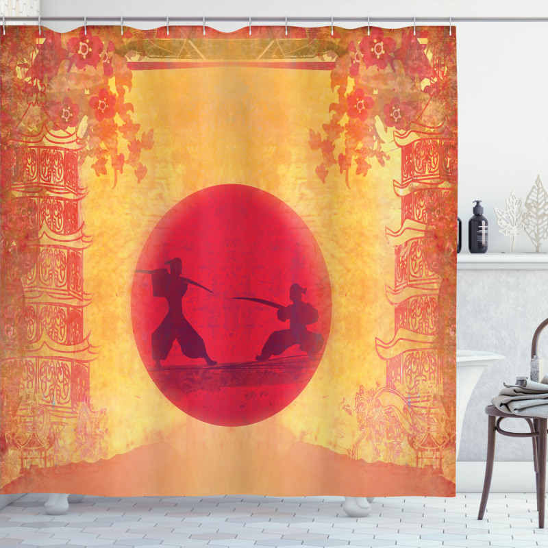 Ninjas Vintage Sunset Shower Curtain