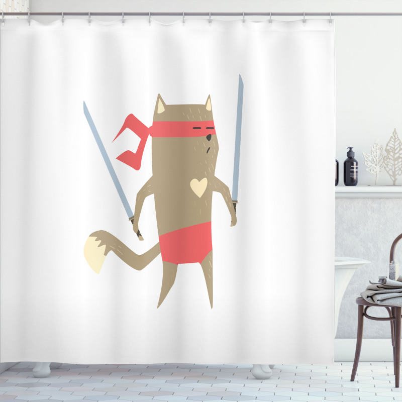 Samurai Figh Kitty Ninja Shower Curtain