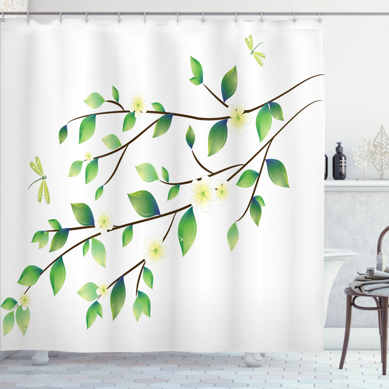 Flower and Dragonflies Shower Curtain
