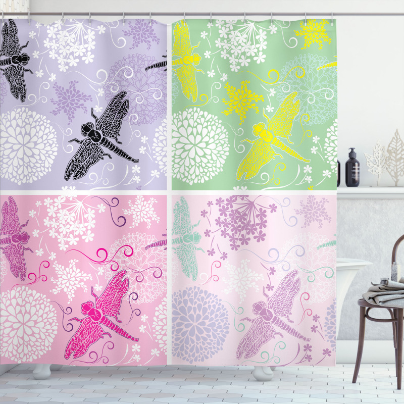 Dragonflies Dandelion Shower Curtain