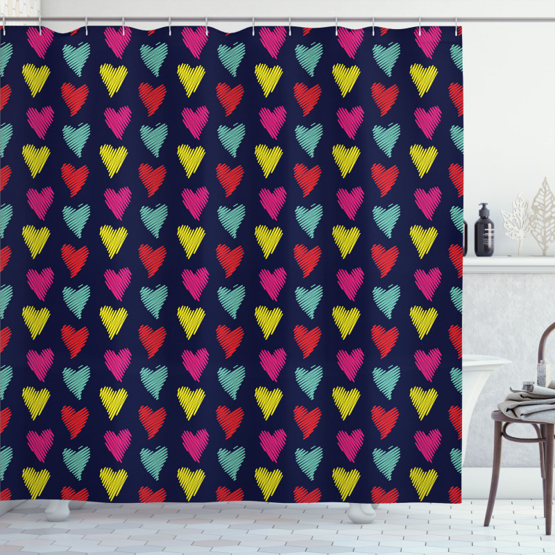 Hearts Love Happy Shower Curtain