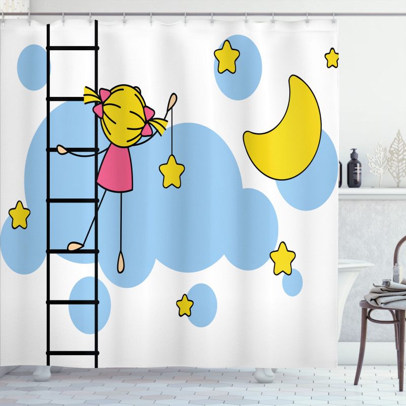 Girl Ladder with Star Shower Curtain