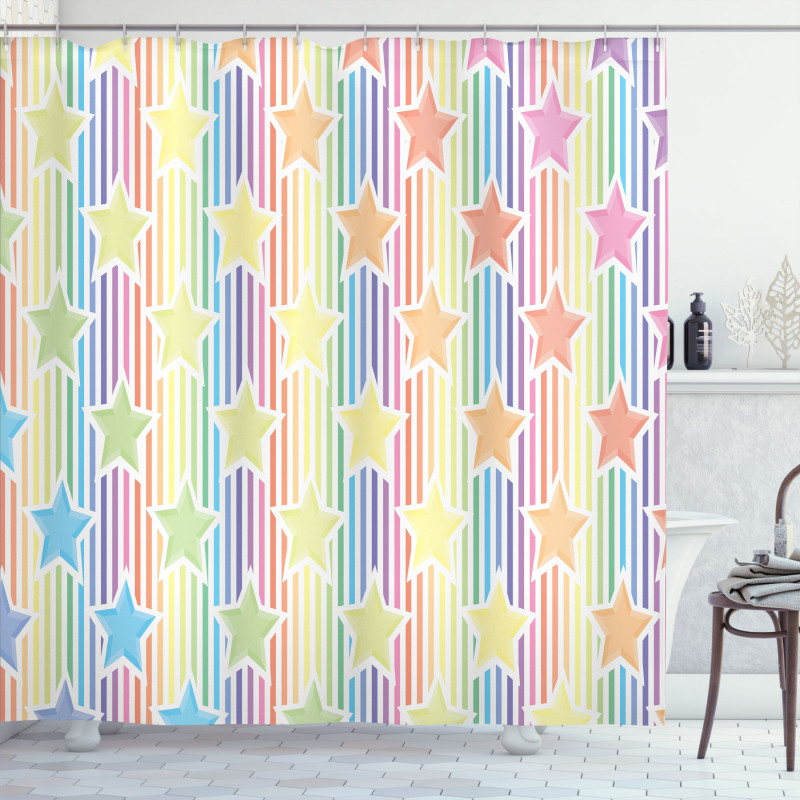 Star Rainbow Stripes Shower Curtain