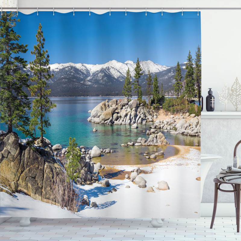 Snowy Mountains Lake Shower Curtain