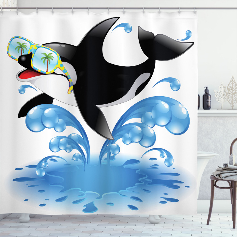 Whale with Sunglasses Shower Curtain