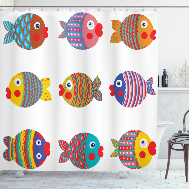 Folkloric Fish Family Shower Curtain