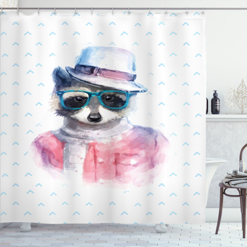 Retro Hipster Raccoon Shower Curtain