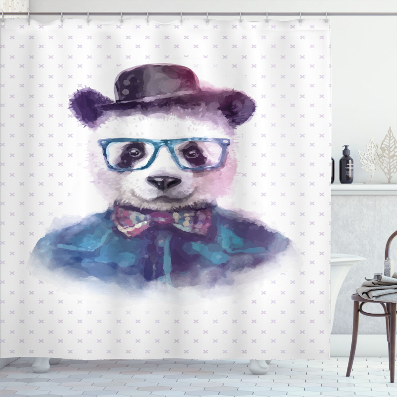 Hipster Panda with Tie Shower Curtain