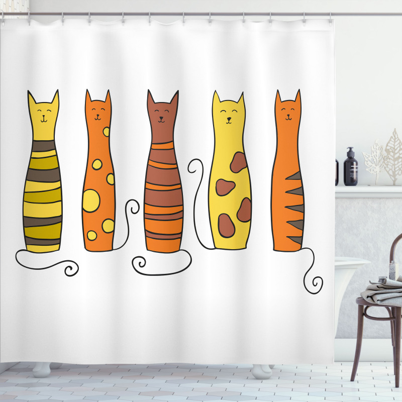 Smiling Cats Cartoon Domestic Shower Curtain