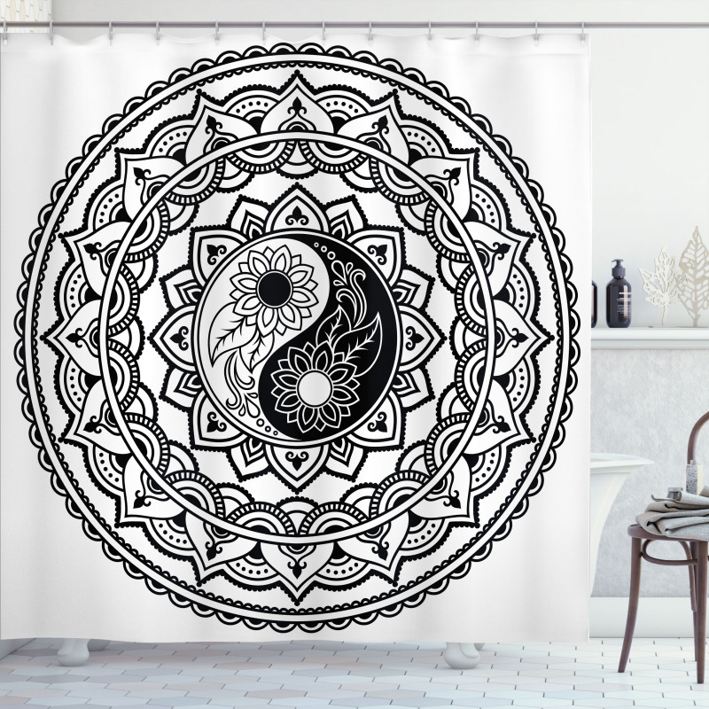 Eastern Blossom Yin Yang Shower Curtain