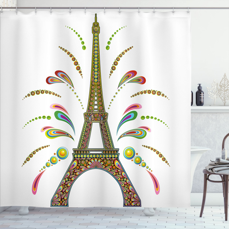 Eiffel Fireworks Shower Curtain