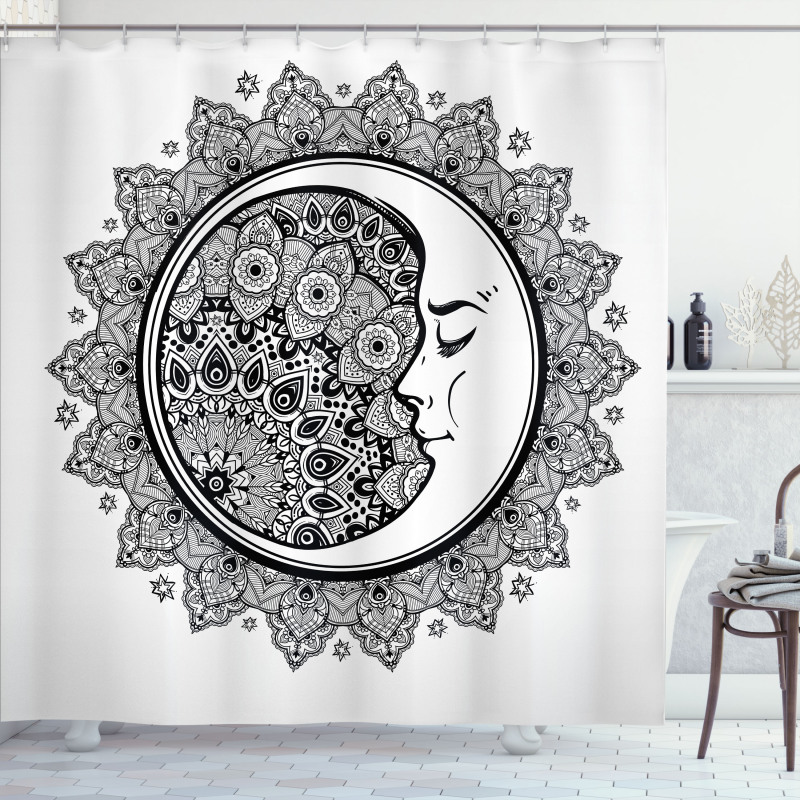 Mandala Moon Bohemian Shower Curtain