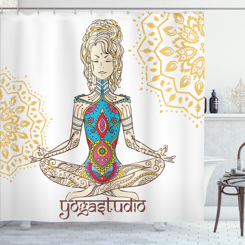 Meditating Girl Mandala Shower Curtain