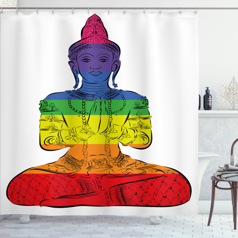 Sitting Rainbow Meditation Shower Curtain