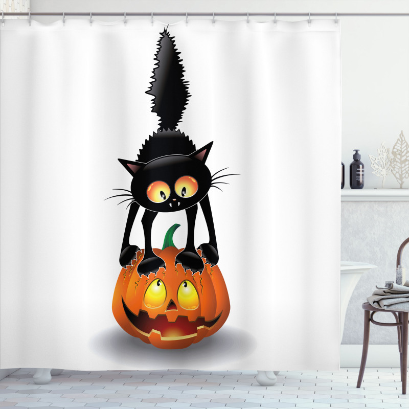 Cartoon Animal on Pumpkin Shower Curtain