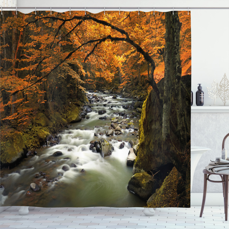 River with Rocks Forest Lush Shower Curtain