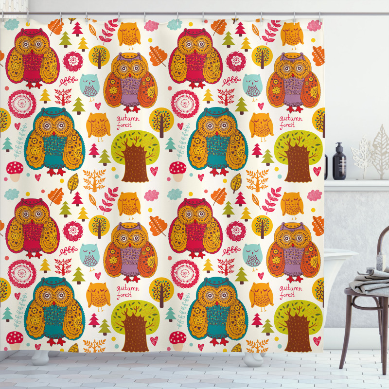 Colorful Owl Woodland Animals Shower Curtain