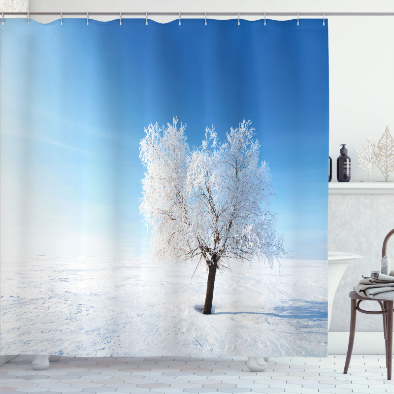 Snow Covered Alone Tree Shower Curtain