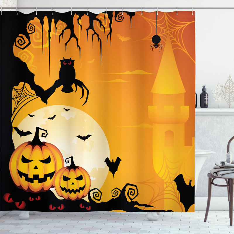 Spooky Pumkins Owl Art Shower Curtain