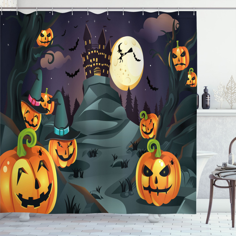 Horror Castle Pumpkin Shower Curtain