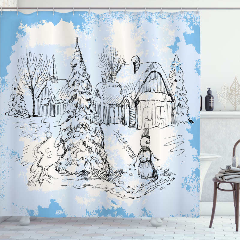 Sketchy Cold Snowy Scene Shower Curtain