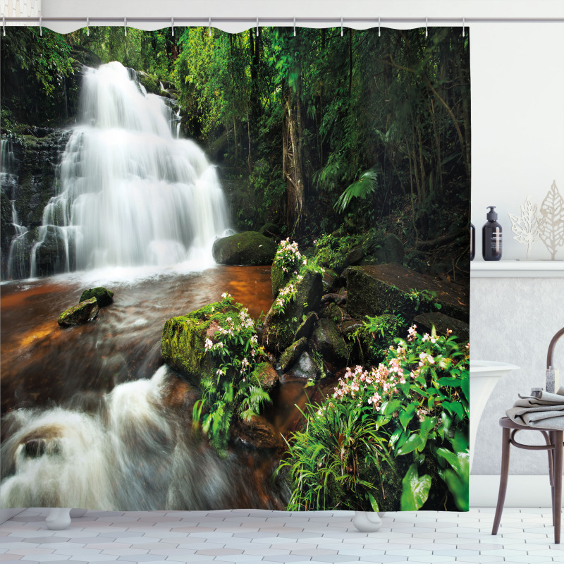 Jungle Trees and Waterfall Shower Curtain