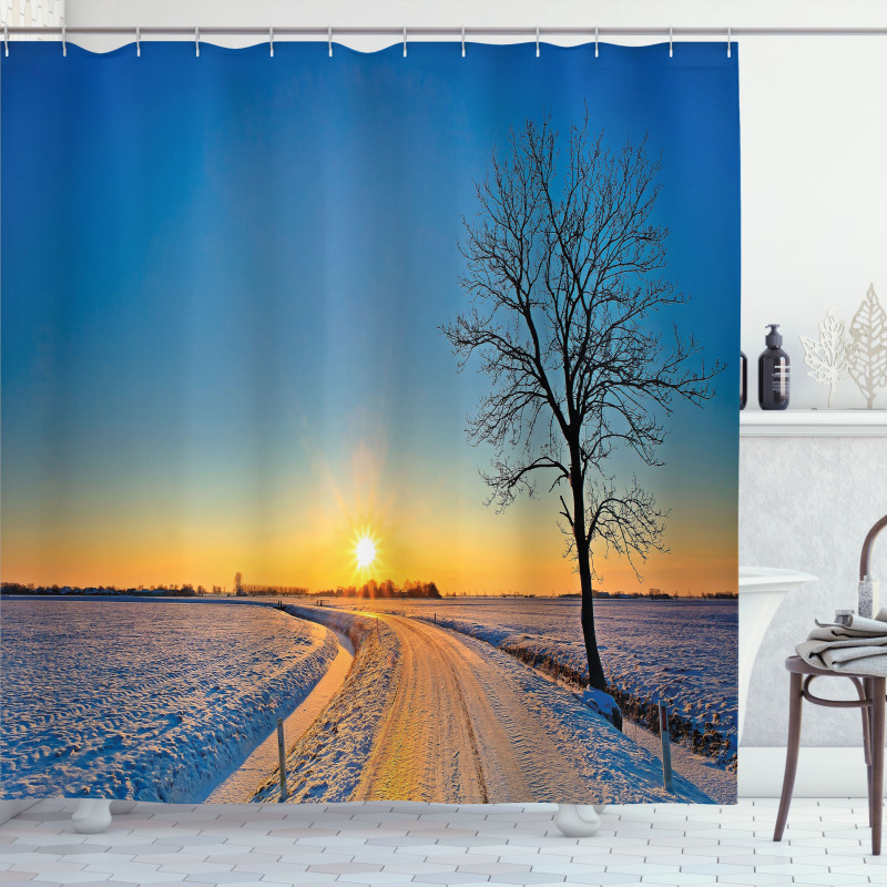 Winter Sunset Scene Tree Shower Curtain