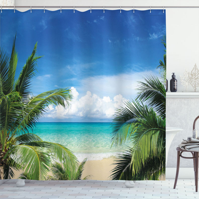 Tropical Sea Palms Sunny Day Shower Curtain