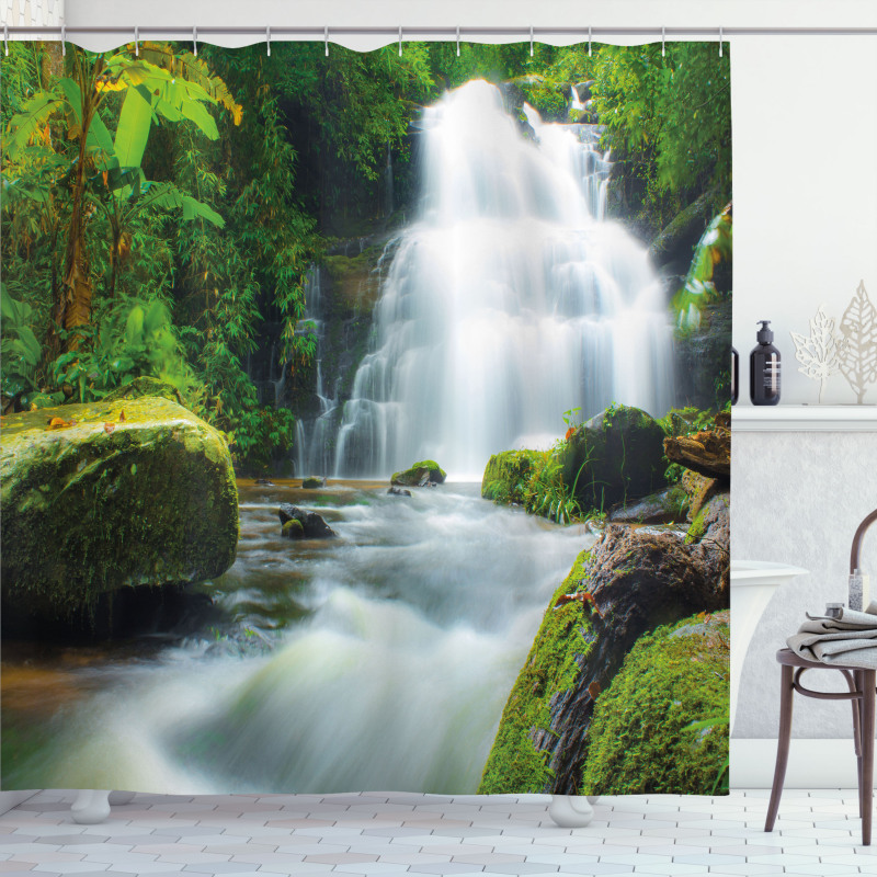 Watercolor Stream Jungle Shower Curtain