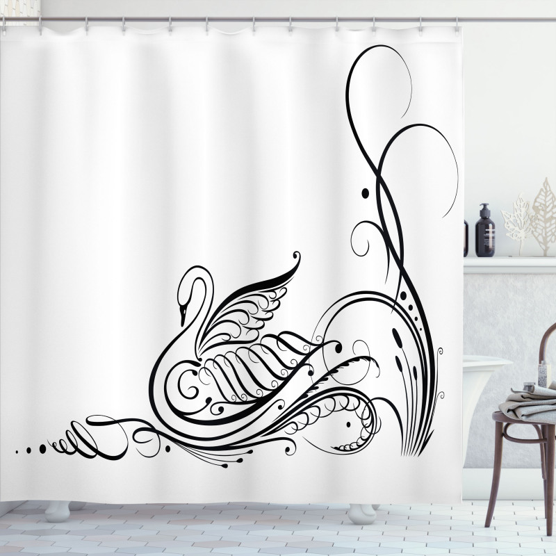Black Swan in River Shower Curtain
