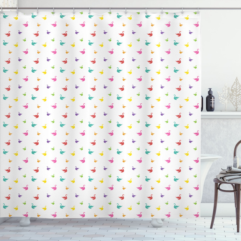 Rainbow Colored Swans Shower Curtain