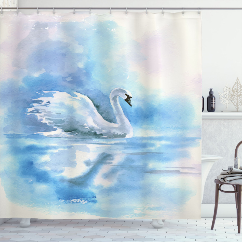 Swan in Hazy River Art Shower Curtain