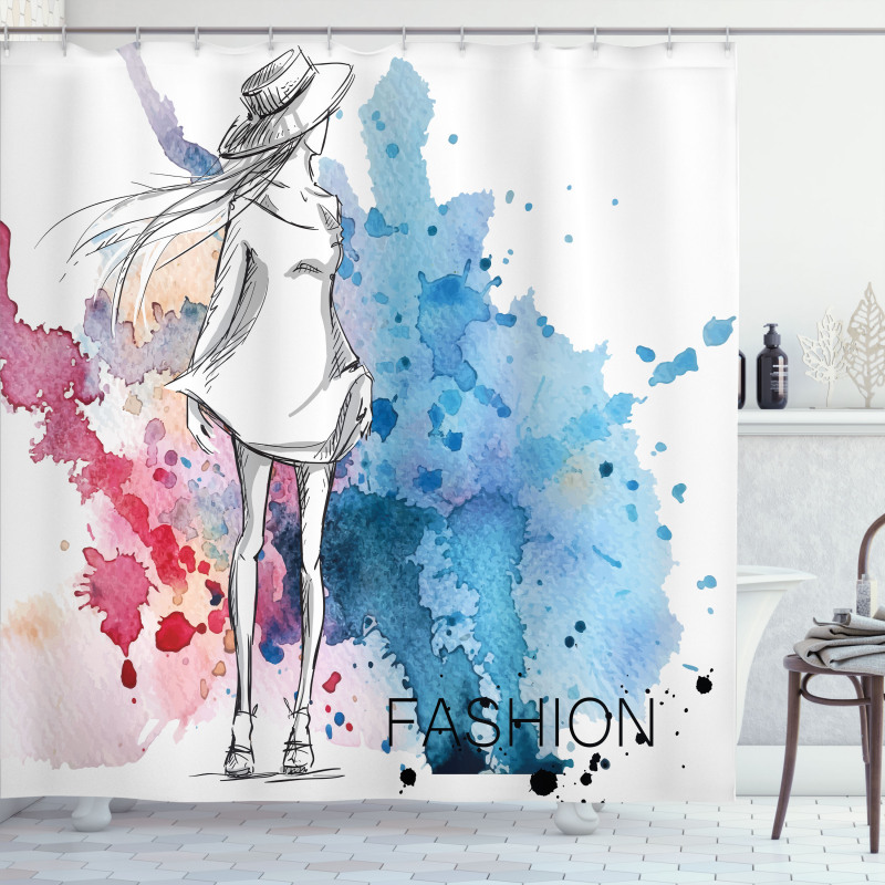 Fashion Lady with Hat Shower Curtain