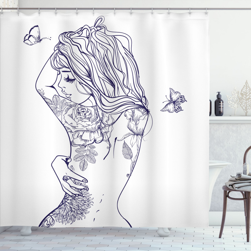Young Girl with Tattoo Shower Curtain
